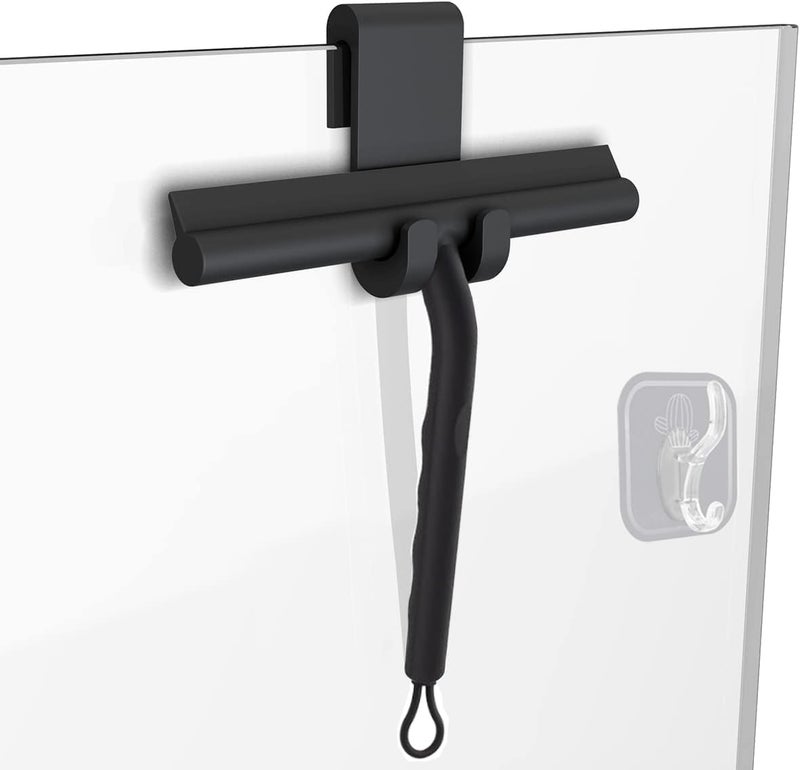 DEOFUXT Squeegee for Shower Glass Doors, Resilient Loop - No-Drill & Adhesive Hook, Silicone Shower Squeegee with Stainless Steel Core, Cleaning Tool for Home, Kitchen, Bathroom & Car - Black - Image 1